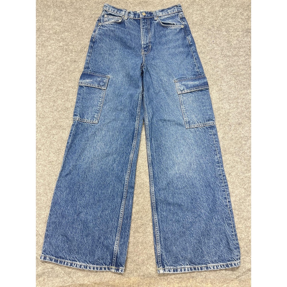 Reformation Jeans Womens 27x31 Blue Cary Belted Cargo High Rise Wide Leg Slouchy